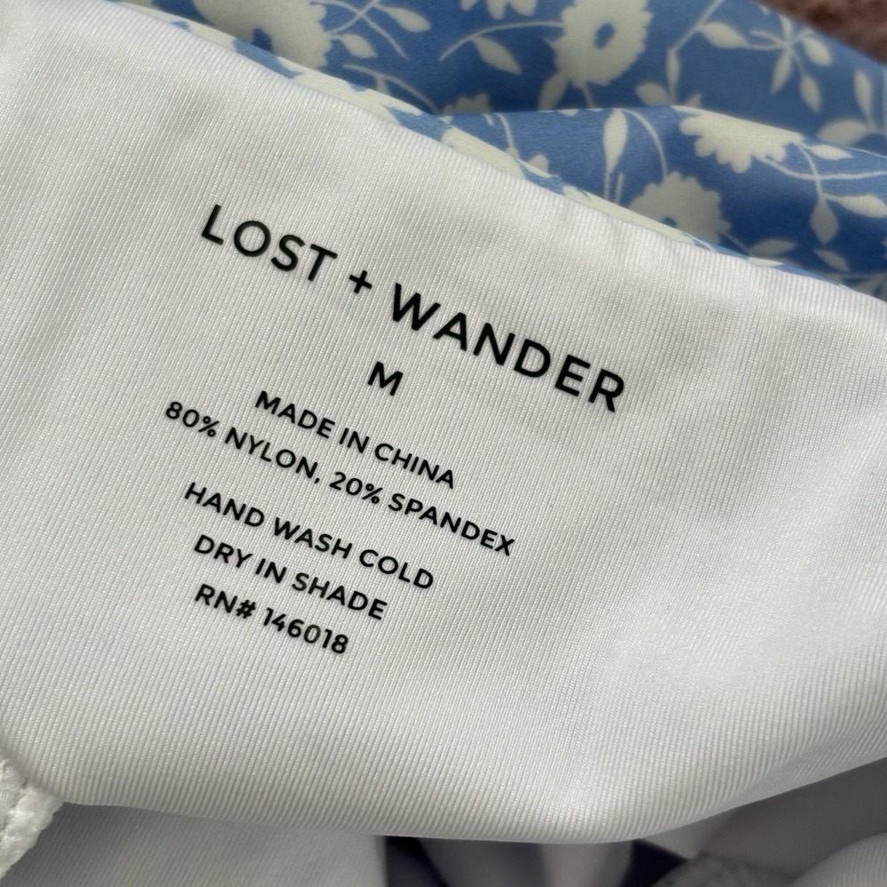 Lost +‎ Wander One Piece Swimsuit Retro Ditzy Floral Blue Ruffle Cut Out Beach - Picture 7 of 10